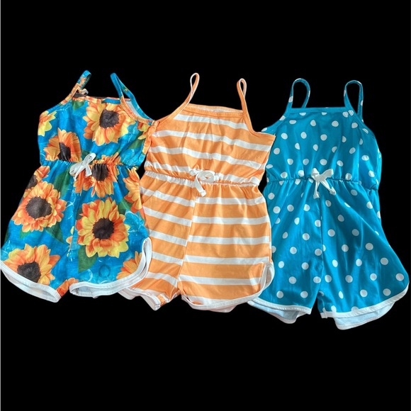 3pcs, Dot & Stripes & Floral Print Cami Rompers - Picture 1 of 4